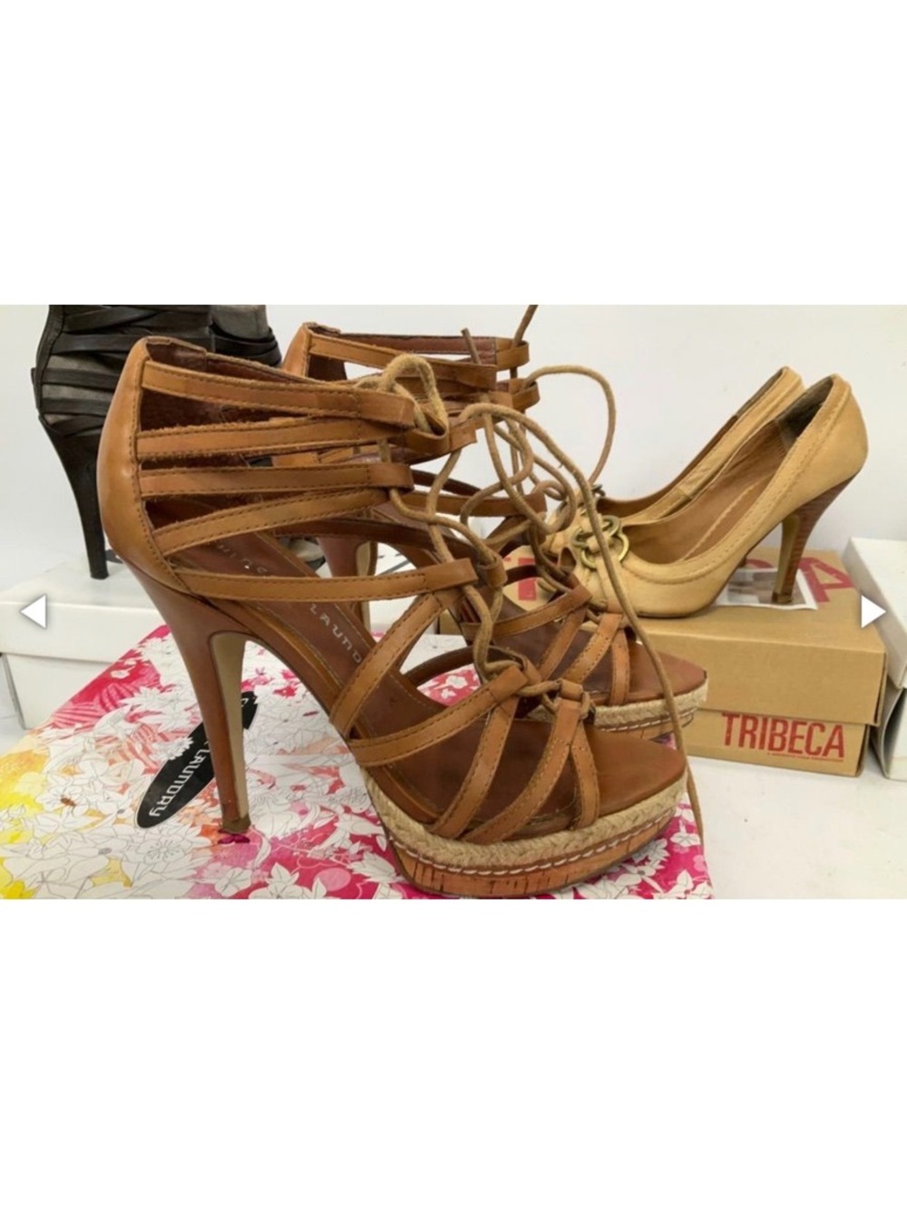 Chinese Laundry Brown Strappy Lace-Up Platform Heels Sandals